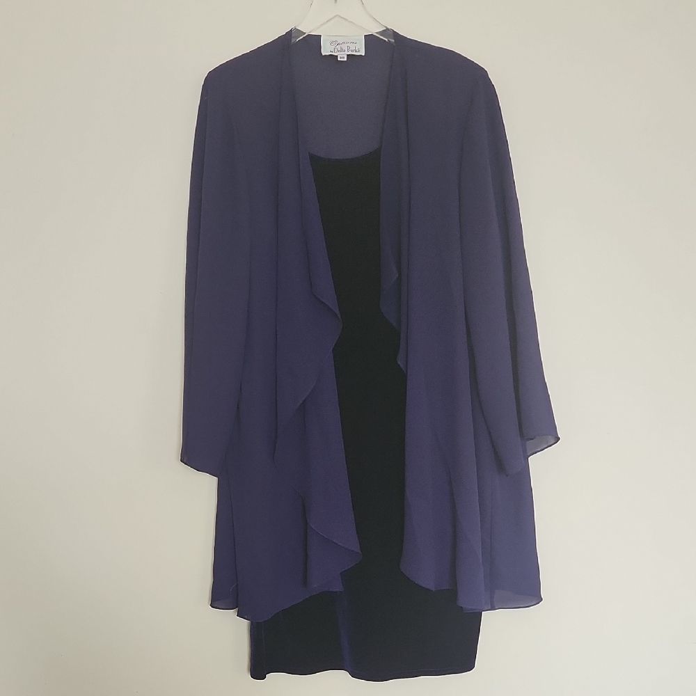 Elegant Purple and Black Dress with Sheer Overlay